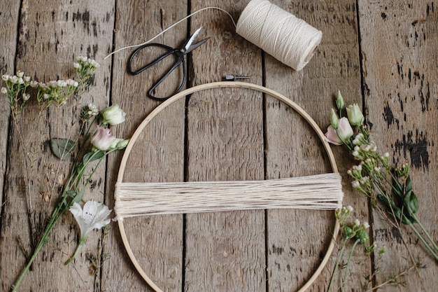 Hoop embroidery with floral pattern